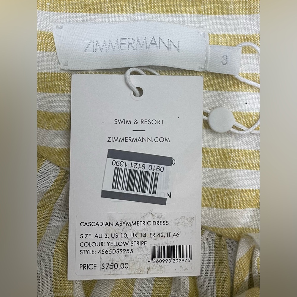 NWT Zimmermann Cascadian Cutout Ruched Striped Linen Midi Dress Size 10 US - Picture 5 of 9